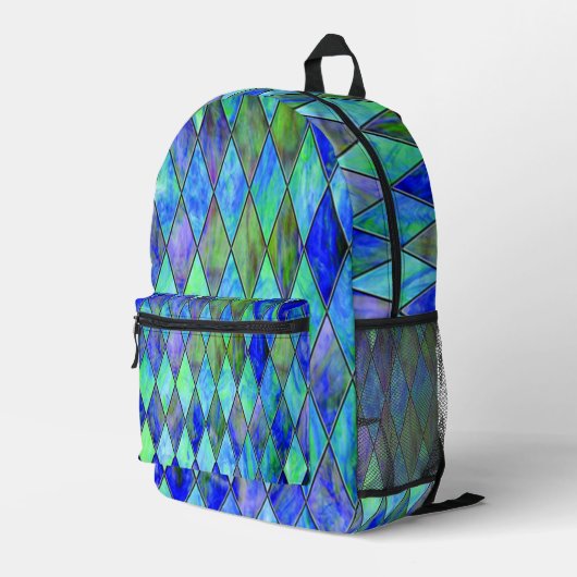 Blauw Diamant Ontwerp Bedrukte Rugzak (Achterkant Hoek Rechts)