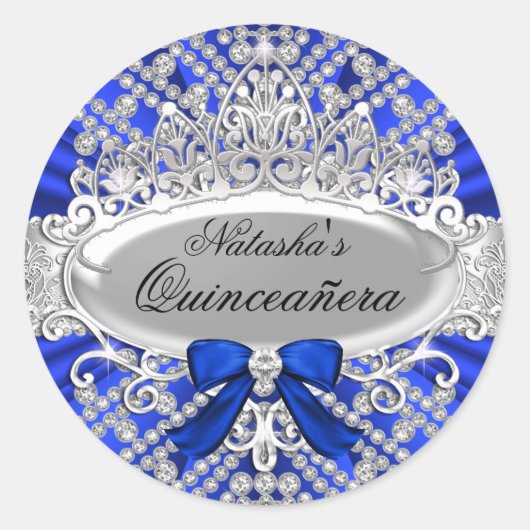 Blauw Diamant & Tiara Quinceañera Sticker (Voorkant)