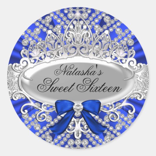 Blauw Diamant & Tiara Sweet 16 Sticker (Voorkant)