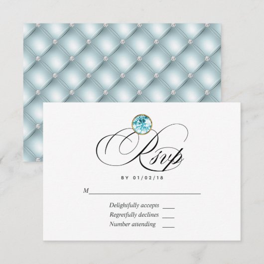 Blauw Diamanten Bruiloft RSVP Kaart (Voorkant / Achterkant)