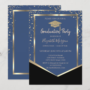 Blauw, Diamanten Gouden Afstudeerhoedje Afstuderen Kaart