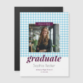 Blauw Diamantpatroon Afstuderen Fotomagneet (Voorkant / Achterkant)