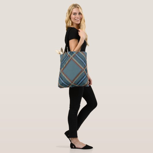 Blauw diamantpatroon Tartan Canvas tas (Op model)
