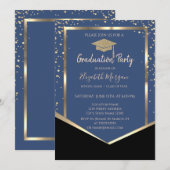 Blauw, Diamonds Gold Graduation Cap Afstuderen Kaart (Voorkant / Achterkant)