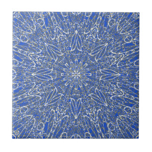 Blauw diep wit goud geometrisch ster wiel ontwerp tegeltje