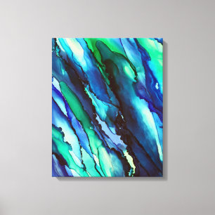 Blauw diep Zee Turbulence Alcohol Ink Painting Canvas Afdruk