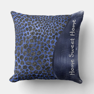 Blauw Dier Huidpatroon Glam Glitter Gepersonalisee Kussen