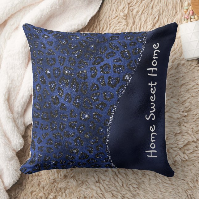 Blauw Dier Huidpatroon Glam Glitter Gepersonalisee Kussen (Deken)