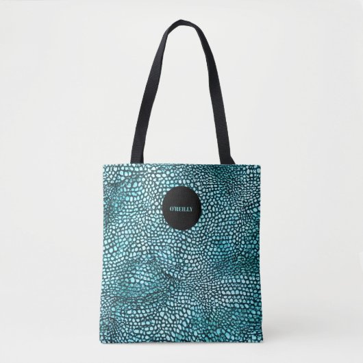 Blauw Dierenprint | Modern Monogram Tote Bag (Voorkant)