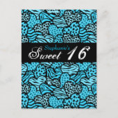 Blauw dierpatroon harten Sweet 16 ansichtkaart Briefkaart (Voorkant)