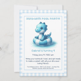 Blauw Dino-Mite Verjaardagszwembadfeest Uitnodigin Kaart