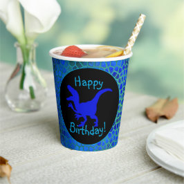 Blauw dinohuid Happy Birthday! Papieren Bekers