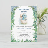 Blauw dinosaurus babyshower uitnodiging voor een a (Staand voorkant)