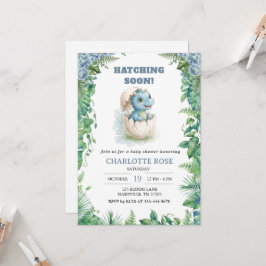 Blauw dinosaurus babyshower uitnodiging voor een a