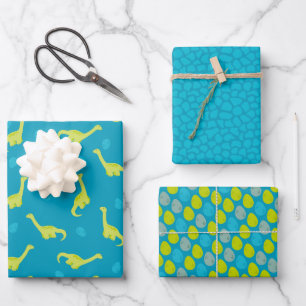 Blauw dinosauruspatroon inpakpapier vel