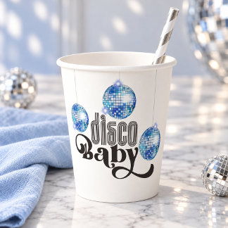 Blauw Disco Bal Retro Disco Baby Shower Papieren Bekers