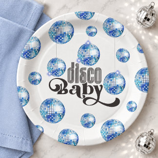 Blauw Disco Bal Retro Disco Baby Shower Papieren Bordje