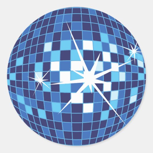 Blauw Disco Ball Patroon Ronde Sticker (Voorkant)