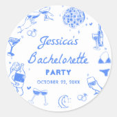 Blauw Disco Cocktail Bachelorette-feestje Ronde Sticker (Voorkant)