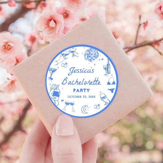 Blauw Disco Cocktail Bachelorette-feestje Ronde Sticker