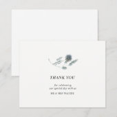 Blauw Distel Bloemkaart met "Dankjewel" - plat Bedankkaart (Voorkant / Achterkant)