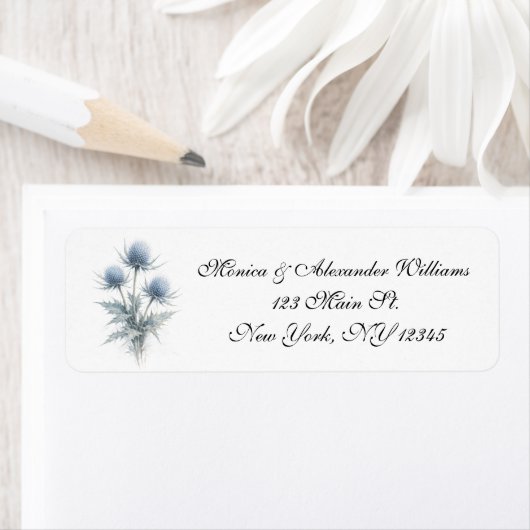 Blauw Distel Schotse Bloem Retouradres Label (Insitu)