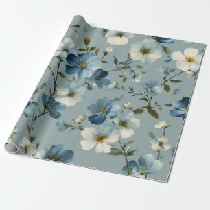 Blauw Ditsy Bloem Pastel Boho 70s Vintage Cadeaupapier
