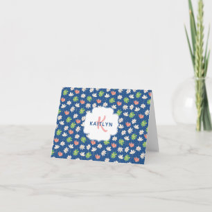 Blauw Ditsy Floral Gepersonaliseerde Blank Notitiekaartje
