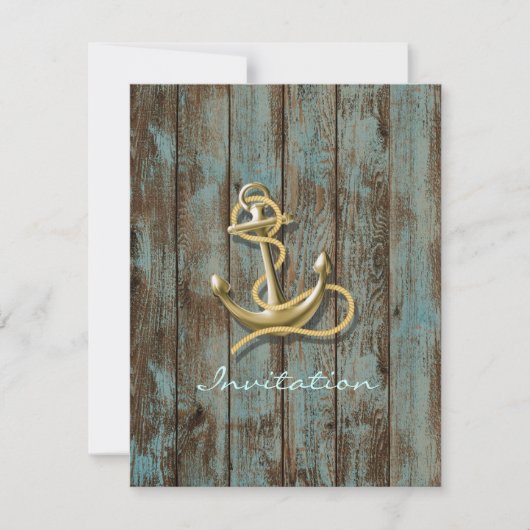blauw dock hout strand anker nautisch huwelijk kaart (Voorkant)