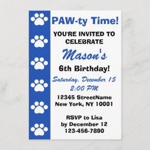 Blauw - Dog of Cat Thmed Birthday Party Invitation Kaart