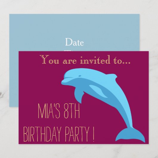 Blauw dolfijn meisje of tienjarig feest kaart (Voorkant / Achterkant)