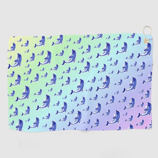 blauw, dolfijn, vis, natuur, aquatisch, design; golfhanddoek (Horizontaal)