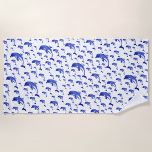 blauw, dolfijn, vis, natuur, aquatisch, design; strandlaken