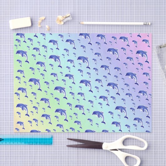 blauw, dolfijn, vis, natuur, aquatisch, design; tissuepapier (Craft)