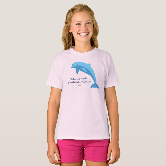 Blauw dolfijnenontwerp met Ecclesiastes tweekleuri T-shirt (Voorkant volledig)