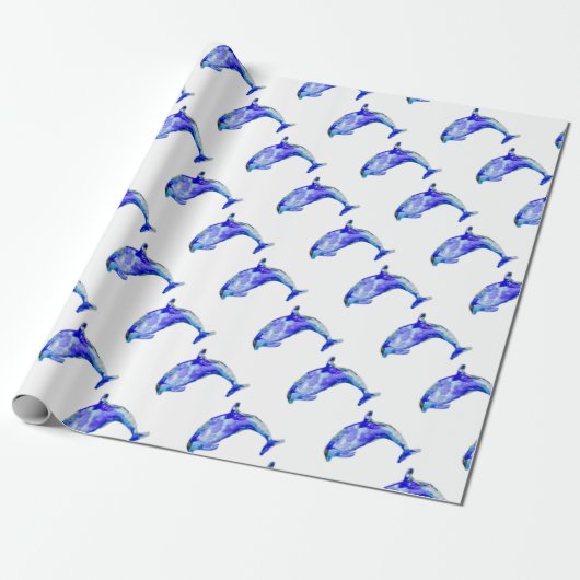 Blauw Dolphin Wrapping Paper Cadeaupapier (Uitgerold)