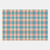 Blauw, Donker Blauwgroen, Zalm & Wit Plaid Inpakpapier Vel (Voorkant 3)