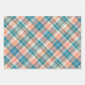 Blauw, Donker Blauwgroen, Zalm & Wit Plaid Inpakpapier Vel (Voorkant)