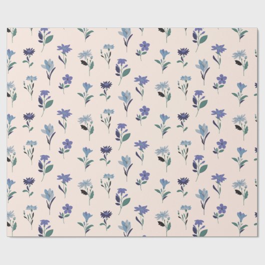 Blauw Donker en groen bloemen verjaardag wrapping  Cadeaupapier (Vlak)