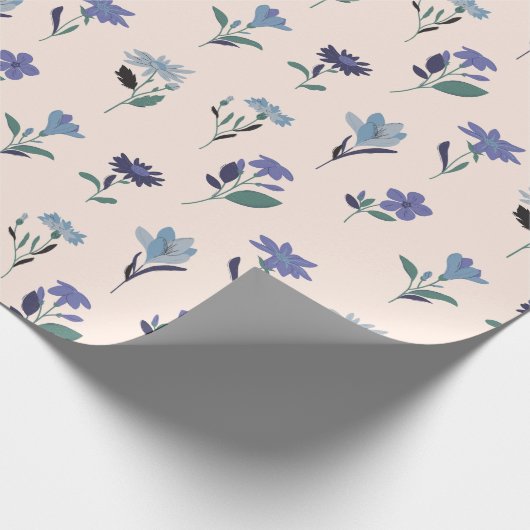 Blauw Donker en groen bloemen verjaardag wrapping Cadeaupapier (Hoek)