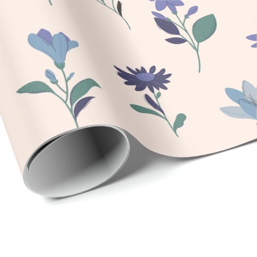 Blauw Donker en groen bloemen verjaardag wrapping  Cadeaupapier (Rol Hoek)