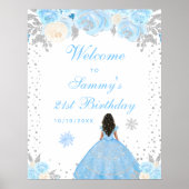 Blauw Donker Huid Meisje Verjaardagsfeest Welkom Poster (Voorkant)