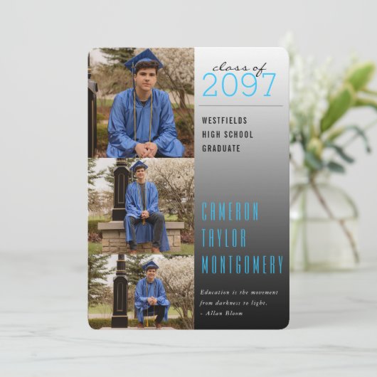 Blauw donker tot licht Citaat 3 Foto modern Afstud Aankondiging (Staand voorkant)