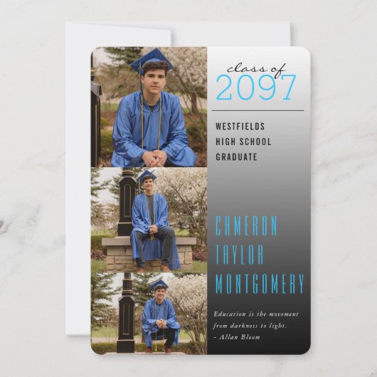 Blauw donker tot licht Citaat 3 Foto modern Afstud Aankondiging (Voorkant)