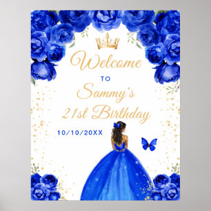 Blauw Donkere Huid Prinses Verjaardag Welkom Poster