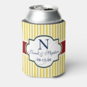 Blauw, Donkerrood, Gele Strepen Bruiloft Blikjeskoeler (Blikje Achterkant)