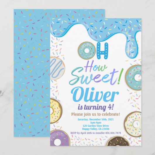 Blauw Donut Boy Kind Birthday Party Elke leeftijd Kaart (Voorkant / Achterkant)