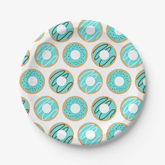Blauw Donuts Patroon Papieren Bordje (Voorkant)
