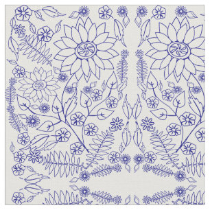 Blauw Doodle Bloem Stof