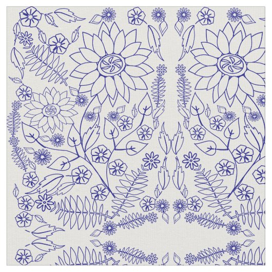 Blauw Doodle Bloem Stof (Close Up)